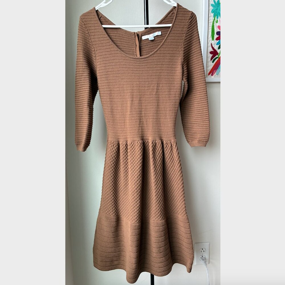 Boden Libby Textured Brown Sweater Dress with 3/4 Sleeve - Size 4